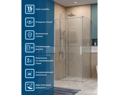 Душевой уголок BelBagno SOFT_CLOSE-1-AH-1-100/90-C-Cr профиль хром, стекло прозрачное