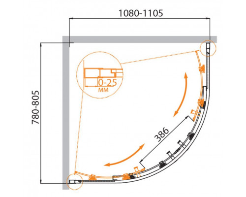 Душевой уголок CEZARES MOLVENO-RH-2-110/80-P-Cr