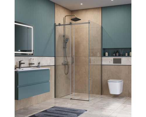 Душевой уголок BelBagno SOFT_CLOSE-2-A-1-100-C-GM профиль оружейная сталь, стекло прозрачное