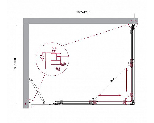 Душевой уголок BelBagno LUCE-AH-21-130/100-C-Cr