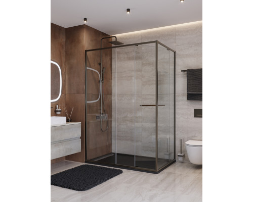 Душевой уголок CEZARES LUX-AH-FS-11-130/80-C-GM, 130х80 см, профиль оружейная сталь, стекло прозрачное