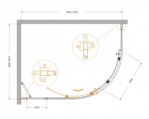 Душевой уголок CEZARES MOLVENO-RH-1-120/90-C-BORO-IV