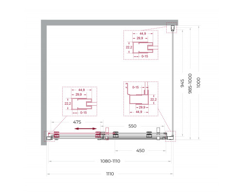 Душевой уголок BelBagno MARINO-2-AH-1-110/100-C-GM 110х100 см, профиль оружейная сталь, стекло прозрачное