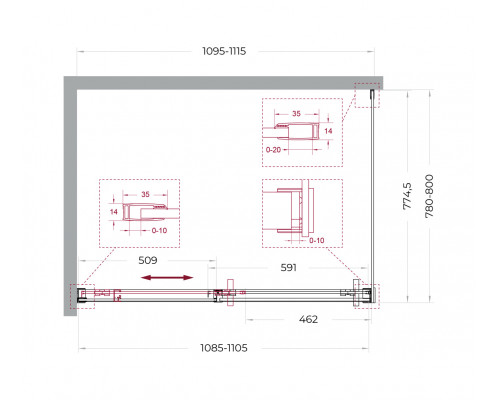 Душевой уголок BelBagno SOFT_CLOSE-1-AH-1-110/80-C-GM профиль оружейная сталь, стекло прозрачное