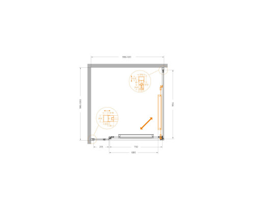 Душевой уголок CEZARES LUX-A-FS-11-100-C-CR, 100х100 см, профиль хром глянцевый, стекло прозрачное