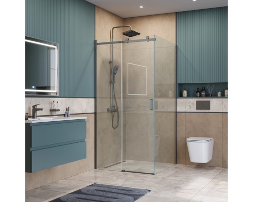 Душевой уголок BelBagno SOFT_CLOSE-2-A-1-100-C-GM профиль оружейная сталь, стекло прозрачное