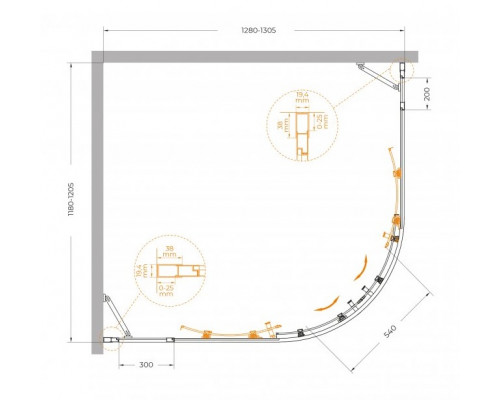 Душевой уголок CEZARES MOLVENO-RH-22-130/120-C-GM-IV