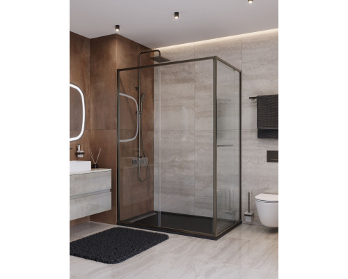 Душевой уголок CEZARES LUX-AH-FS-11-140/100-C-GM, 140х100 см, профиль оружейная сталь, стекло прозрачное