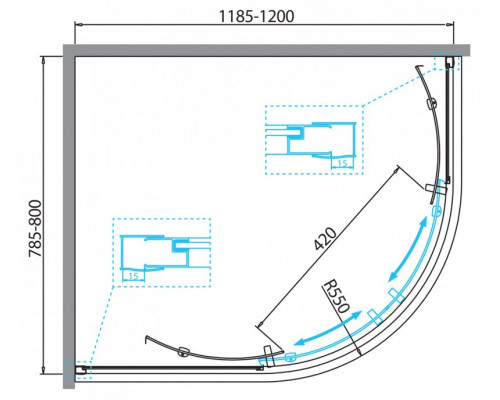 Душевой уголок BelBagno DUE-RH-2-120/80-C-Cr