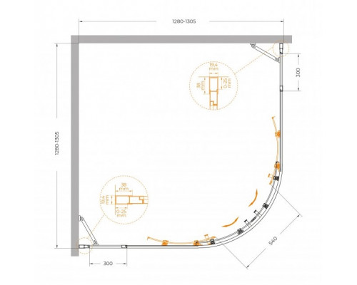 Душевой уголок CEZARES MOLVENO-R-22-100+30-C-GM-IV