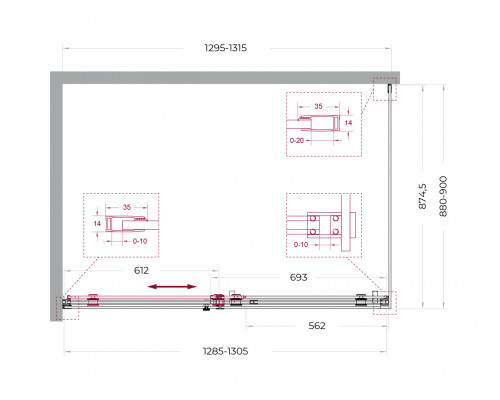 Душевой уголок BelBagno SOFT_CLOSE-2-AH-1-130/90-C-GM профиль оружейная сталь, стекло прозрачное