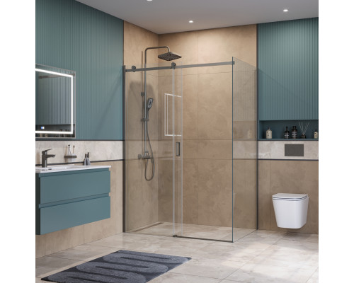 Душевой уголок BelBagno SOFT_CLOSE-2-AH-1-140/90-C-GM профиль оружейная сталь, стекло прозрачное
