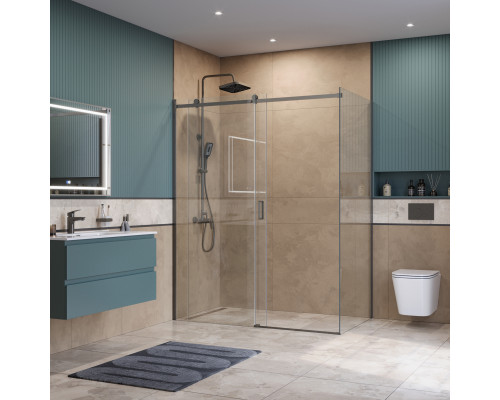 Душевой уголок BelBagno SOFT_CLOSE-2-AH-1-160/100-C-GM профиль оружейная сталь, стекло прозрачное