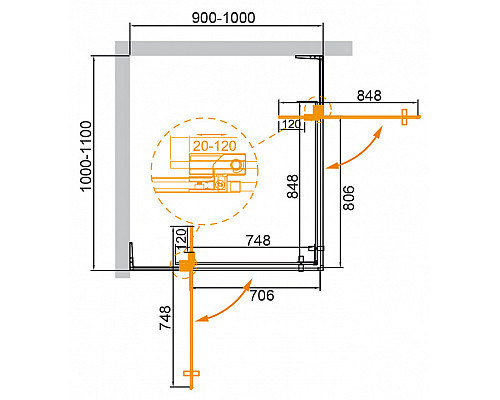 Душевой уголок CEZARES SLIDER-AH-2-90/100-100/110-GRIGIO-GM