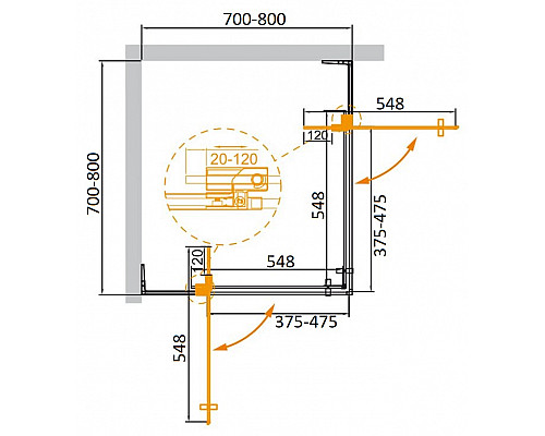 Душевой уголок CEZARES SLIDER-A-2-70/80-GRIGIO-BORO