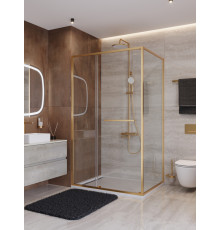 Душевой уголок CEZARES LUX-AH-FS-11-120/90-C-BORO, 120х90 см, профиль брашированное золото, стекло прозрачное