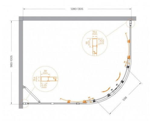 Душевой уголок CEZARES MOLVENO-RH-2-130/100-C-GM-IV