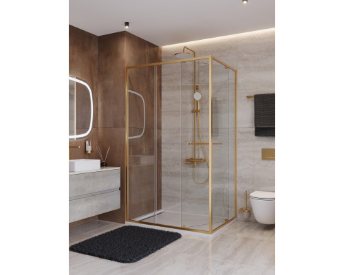 Душевой уголок CEZARES LUX-AH-FS-11-120/90-C-BORO, 120х90 см, профиль брашированное золото, стекло прозрачное