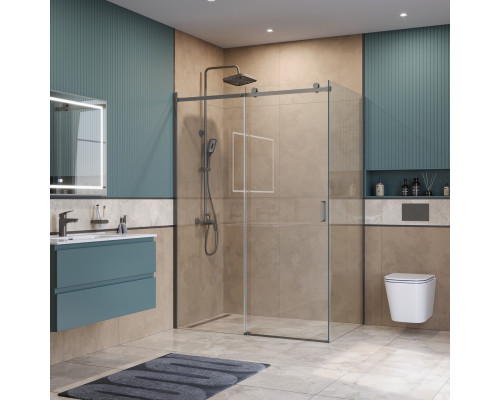 Душевой уголок BelBagno SOFT_CLOSE-2-AH-1-140/80-C-GM профиль оружейная сталь, стекло прозрачное