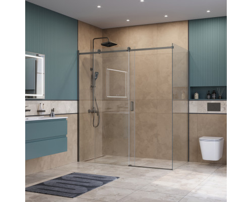 Душевой уголок BelBagno SOFT_CLOSE-2-AH-1-180/80-C-GM профиль оружейная сталь, стекло прозрачное