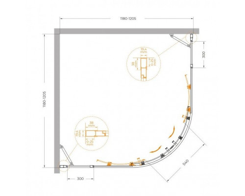 Душевой уголок CEZARES MOLVENO-R-22-90+30-C-BORO-IV