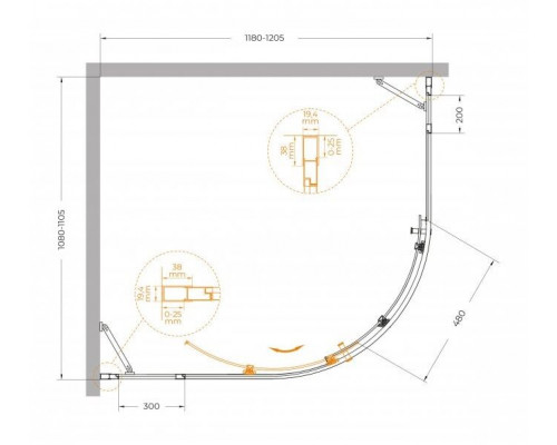 Душевой уголок CEZARES MOLVENO-RH-11-120/110-C-BORO-IV