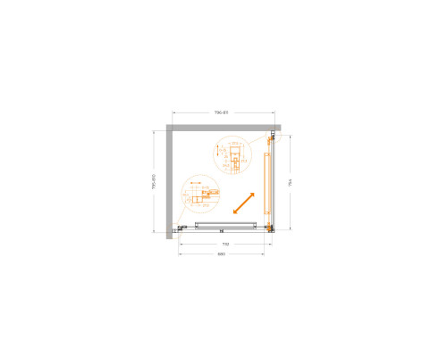 Душевой уголок CEZARES LUX-A-FS-1-80-C-CR, 80х80 см, профиль хром глянцевый, стекло прозрачное