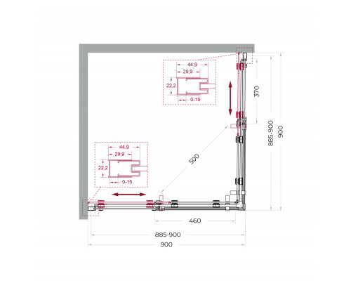 Душевой уголок BelBagno Marino-2-A-2-90-C-GM 90x90, профиль оружейная сталь, стекло прозрачное