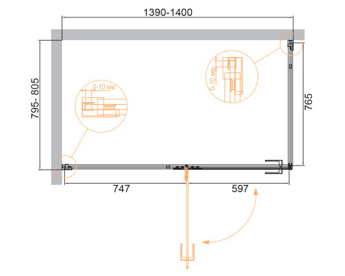 Душевой уголок CEZARES BELLAGIO-AH-1-140/80-C-BORO