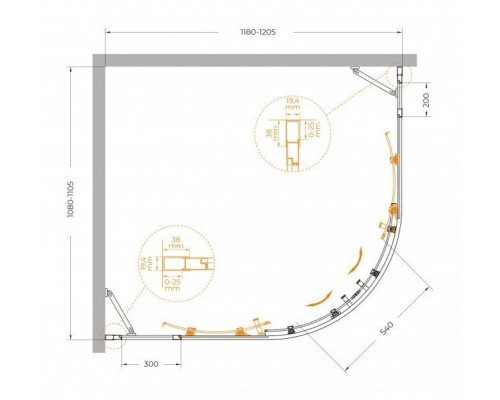 Душевой уголок CEZARES MOLVENO-RH-22-120/110-C-BORO-IV