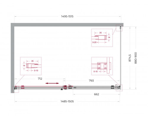 Душевой уголок BelBagno SOFT_CLOSE-2-AH-1-150/90-C-GM профиль оружейная сталь, стекло прозрачное