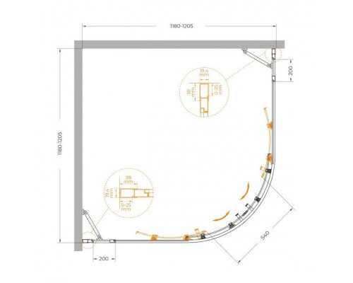Душевой уголок CEZARES MOLVENO-R-22-100+20-C-BORO-IV