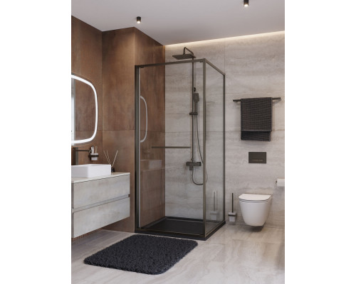 Душевой уголок CEZARES LUX-AH-FS-1-90/100-C-GM, 90х100 см, профиль оружейная сталь, стекло прозрачное