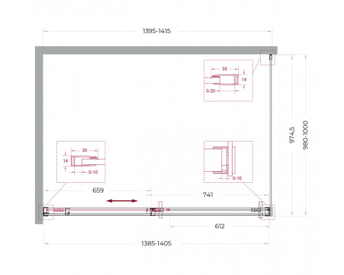 Душевой уголок BelBagno SOFT_CLOSE-1-AH-1-140/100-C-GM профиль оружейная сталь, стекло прозрачное