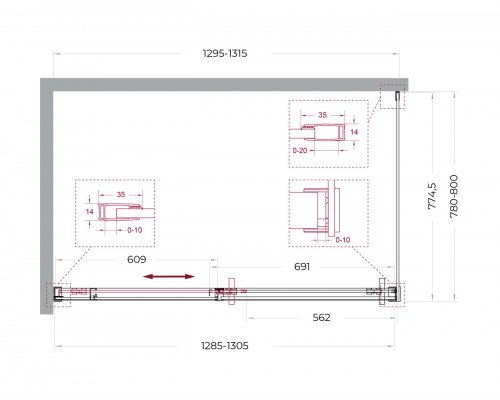 Душевой уголок BelBagno SOFT_CLOSE-1-AH-1-130/80-C-GM профиль оружейная сталь, стекло прозрачное