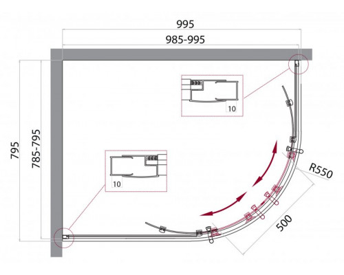 Душевой уголок BelBagno UNO-195-RH-2-100/80-C-Cr