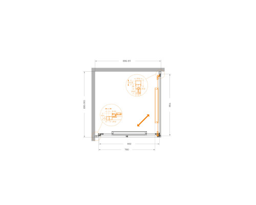Душевой уголок CEZARES LUX-A-FS-1-90-C-GM, 90х90 см, профиль оружейная сталь, стекло прозрачное