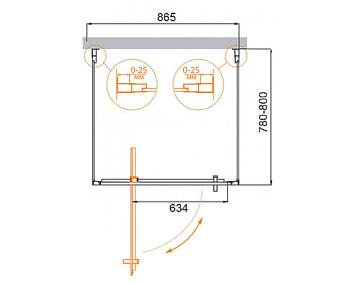 Душевой уголок CEZARES MOLVENO-BA2-90/80-C-Cr-IV