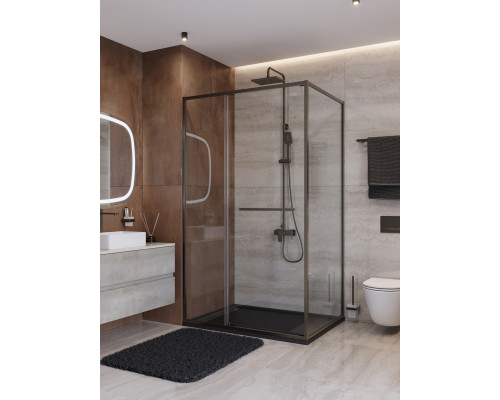 Душевой уголок CEZARES LUX-AH-FS-11-120/100-C-GM, 120х100 см, профиль оружейная сталь, стекло прозрачное