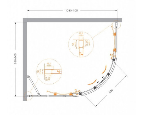 Душевой уголок CEZARES MOLVENO-RH-2-110/90-C-BORO-IV
