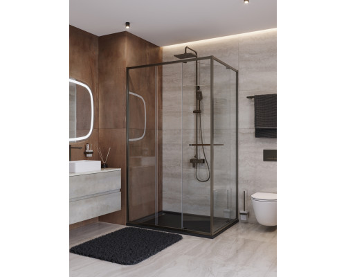 Душевой уголок CEZARES LUX-AH-FS-11-120/80-C-GM, 120х80 см, профиль оружейная сталь, стекло прозрачное