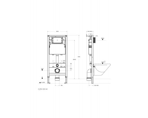Инсталляция для унитазов, фронтальное управление для механической кнопки CEZARES CZR-101-M