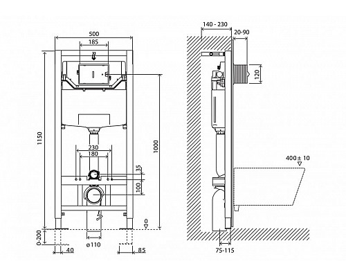 Инсталляция для подвесного унитаза с белой кнопкой BelBagno BB001-120/BB014-SR-BIANCO