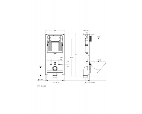 Инсталляция для унитазов, фронтальное управление для механической кнопки CEZARES CZR-316-M