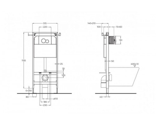 Инсталляция для подвесного унитаза в комплекте с клавишей смыва с круглыми кнопками BelBagno BB097SET.R.CR