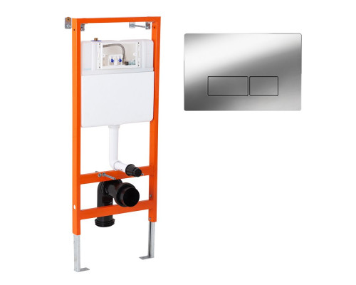 Инсталляция для подвесного унитаза в комплекте с клавишей смыва с прямоугольными кнопками BelBagno BB097SET.Q.CR