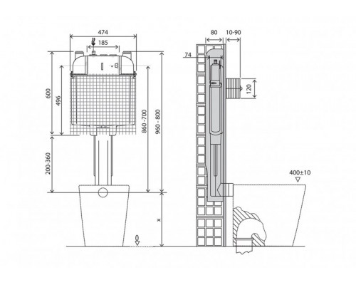 Бачок скрытого монтажа BelBagno CS для напольного унитаза BB025-CS