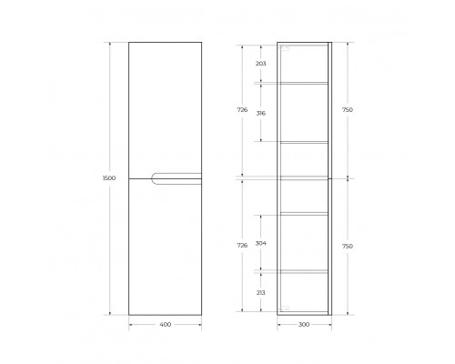 Шкаф подвесной с 2-мя распашными дверцами с доводчиками с 2-мя полками универсальный CEZARES DUET-1500-2A-SC-GR-P