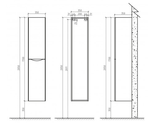 Шкаф подвесной, левосторонний BelBagno ANCONA-N-1700-2A-SC-RW-L