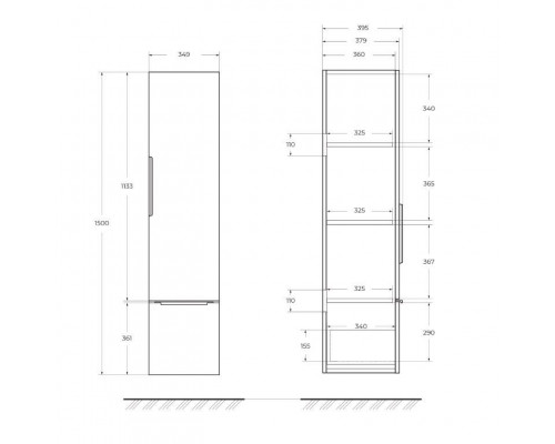Колонна подвесная с распашной дверью с зеркалом внутри CEZARES PREMIUM PLISSE 55507 Nero opaco
